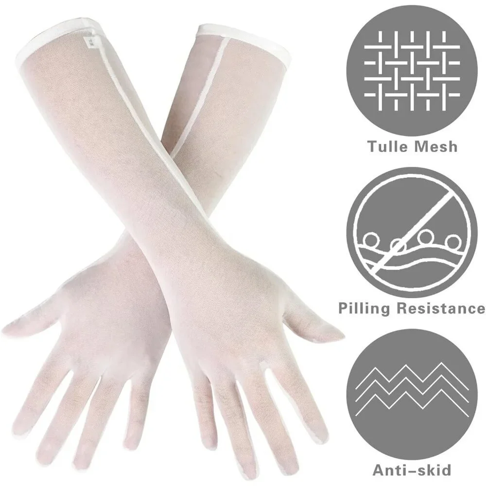 Women's White Tulle Mesh Elbow Length Gloves Wedding Party Dress Costume